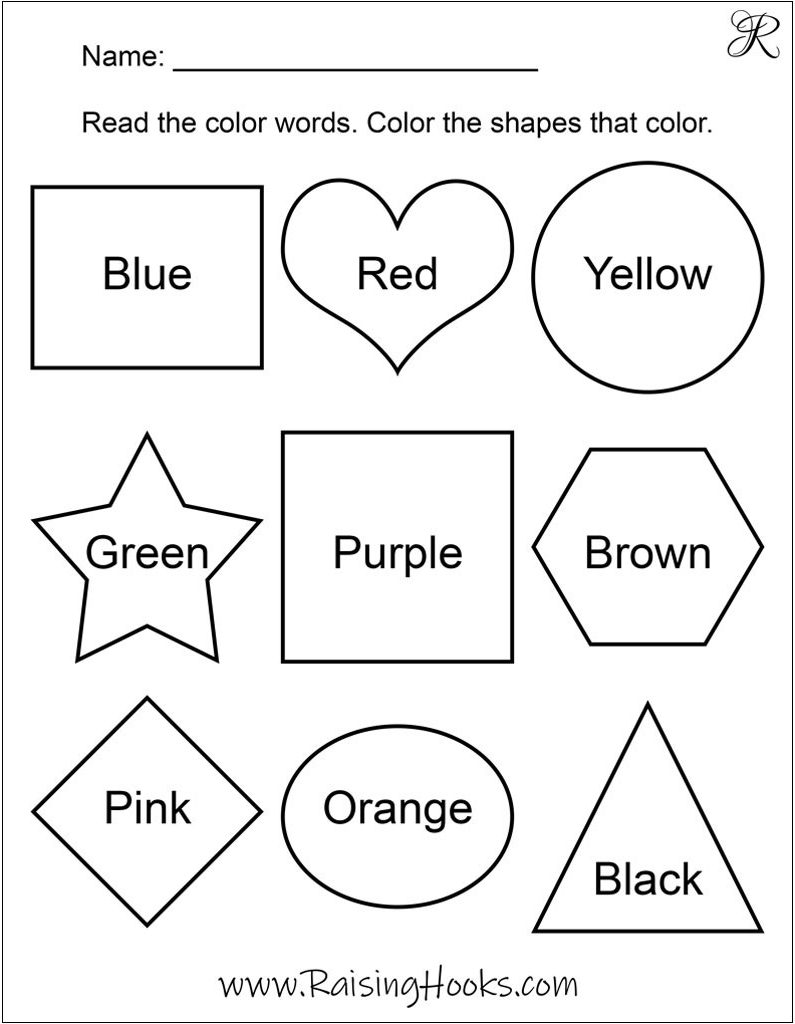 Color Shapes by Word - Raising Hooks